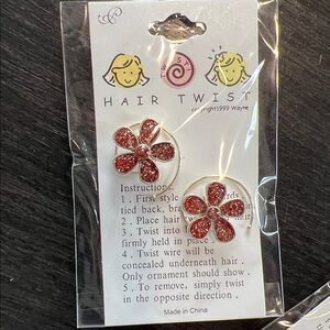 Pink Flower Hair Twist Accessories Set of Two glitter
